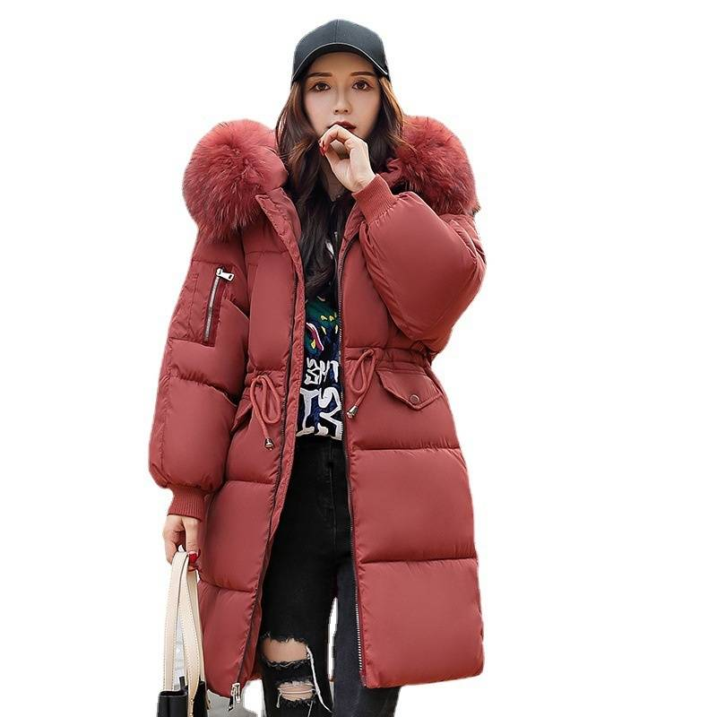 Women's Clothing Length Puffer Jacket Large Fur Collar Quilted Jacket Thick Cotton Coat_voghion.com