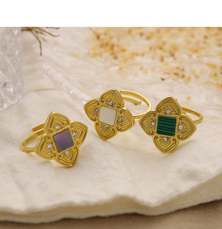 French Court Style Inlaid Mother Of Pearl Female Ring Plated With K Gold, No Fading, High End Ins Style Titanium Steel Ring_voghion.com