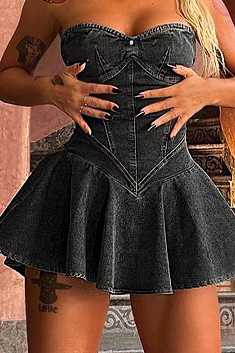 Mini abito a trapezio sexy da ragazza hot in denim senza maniche alla moda transfrontaliera_voghion.com