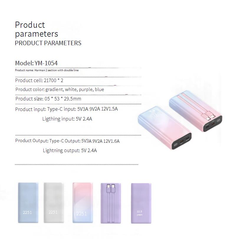 20000mAh Power Bank With Built-in Cable & Digital Display, 22.5W Fast Charging, Gradient Color Design, Portable External Battery_voghion.com