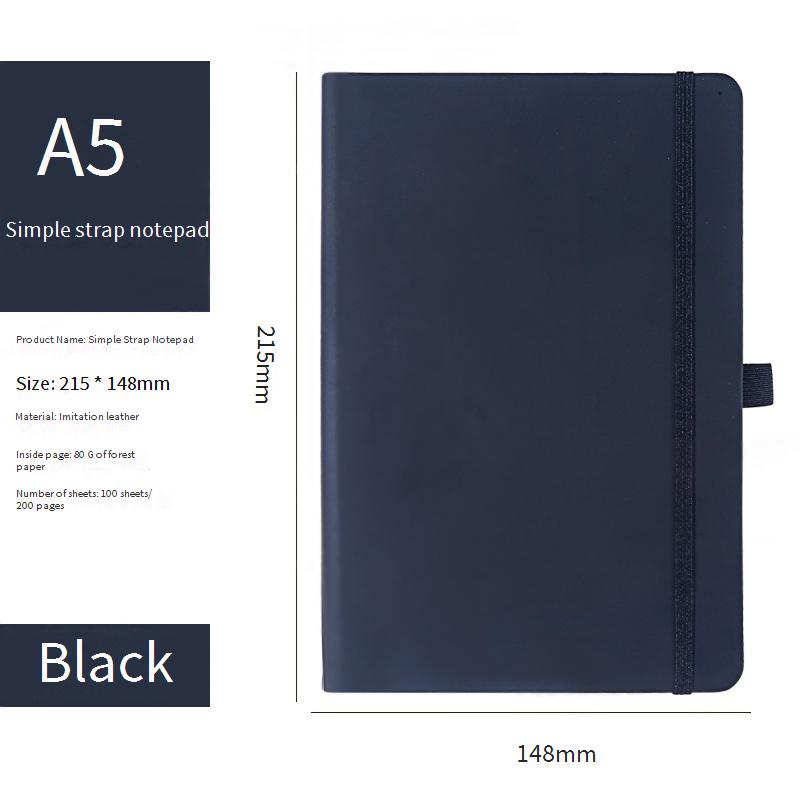 A5 Minimalist Elastic Band Notebook - Premium PU Leather Cover, 100 Sheets Lined Paper, Business Office_voghion.com
