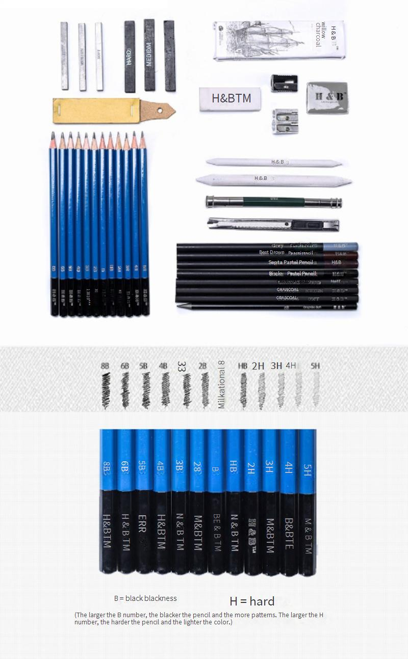 40-Piece Drawing Pencil Set With Charcoal Pencils For Beginners, Sketching Art Supplies In Stand-Up Nylon Case_voghion.com