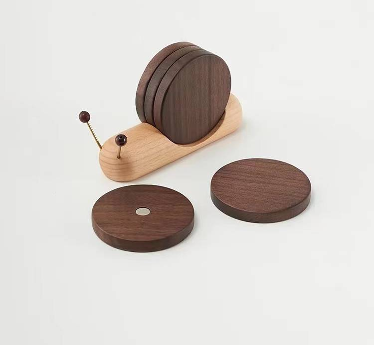 Dessous de verre décoratif en forme d'escargot en noyer noir, isolant thermique, idéal pour tasse à thé ou café_voghion.com