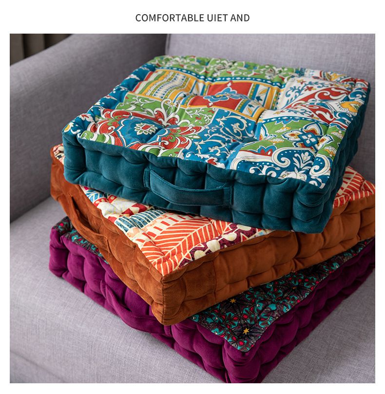 Floor Cushion – Hand-Carry Tatami Seat With Thick PP Fill (40x40cm, Washable Polyester Cover, Bohemian & Floral Patterns)_voghion.com