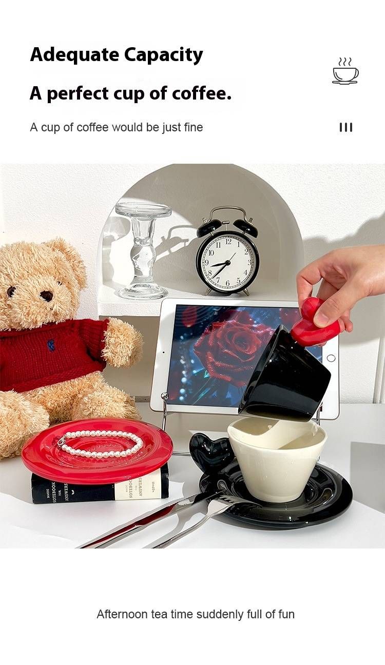 Heart-Shaped Coffee Mug & Saucer Set – Elegant Ceramic Cup For Coffee, Tea, Or Hot Chocolate, Romantic Gift For Couples, Home & Office Use_voghion.com