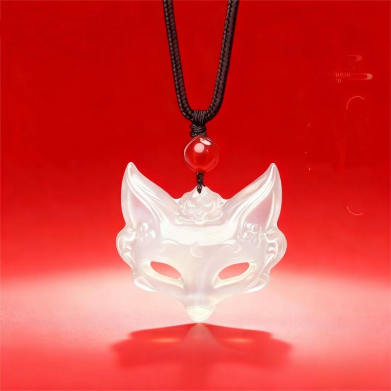 Ciondolo con maschera di volpe in agata bianca, collana con volpe in diaspro: un regalo unico per la tua ragazza durante il festival Qixi_voghion.com