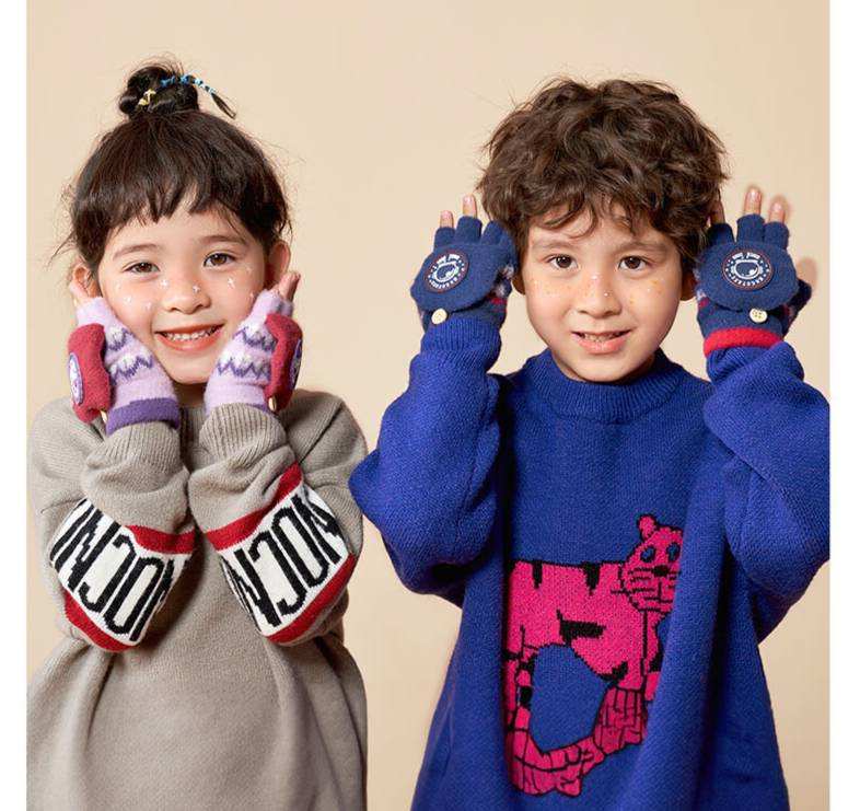 Guanti invernali per mamma e bambino, per bambini e bambine - Guanti in morbida maglia con dita e copertura ribaltabile, caldi e comodi per la scuola e i giochi all'aperto (taglia unica)_voghion.com