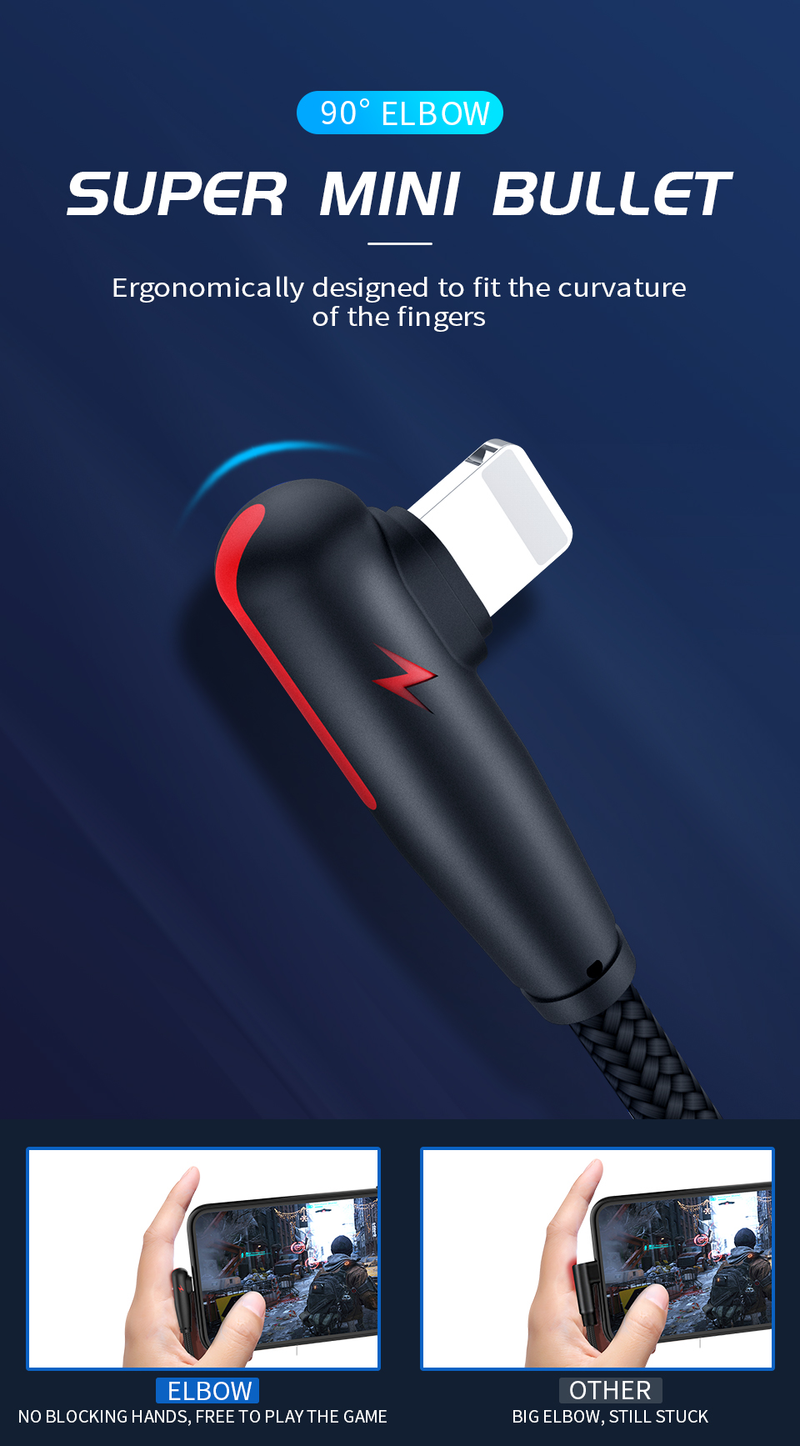 Nylon L-shape USB For iPhone 14 13 12 11 Pro Max XS XR X 8 7 6 6S 5S 3A Fast Charger 90 Degree USB Wire Cord P                  S_voghion.com