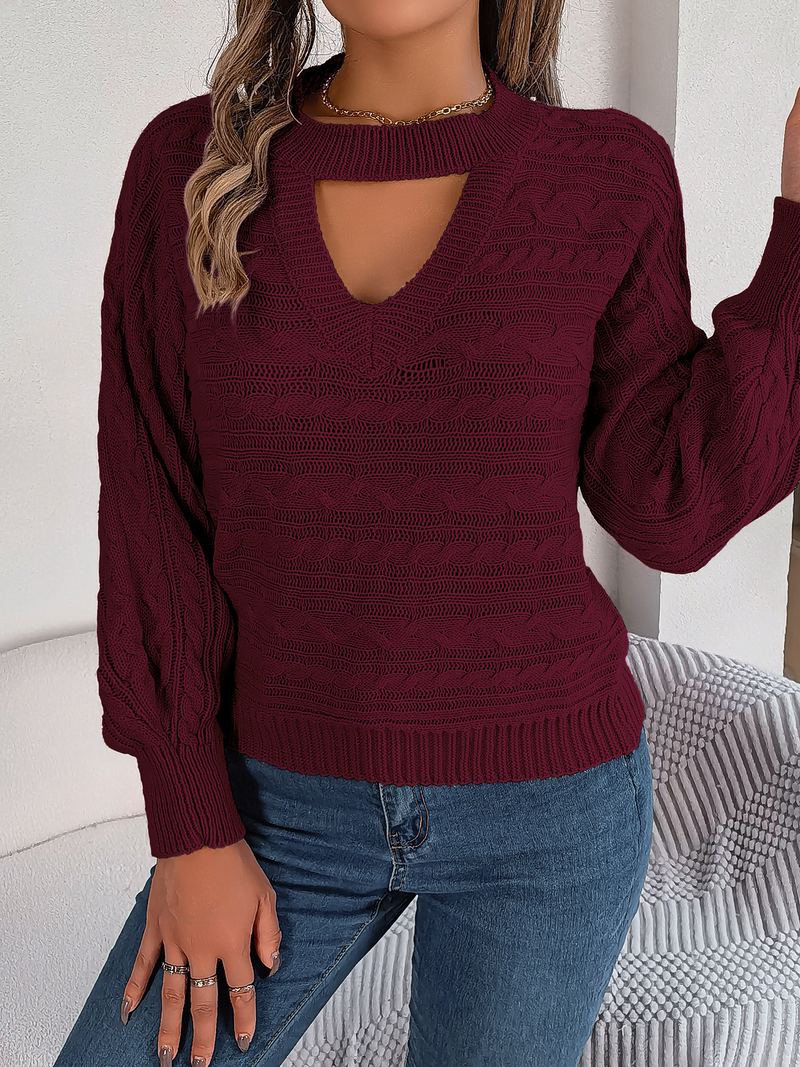 Maglione pullover a maniche lunghe con torsione cava casual autunno e inverno 2023 da donna_voghion.com