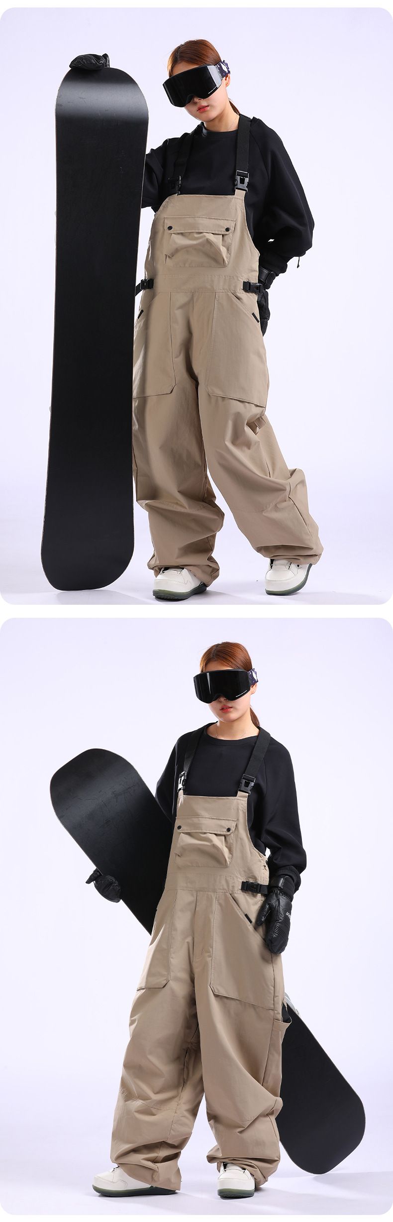 New ski pants women's snowboard windproof waterproof wide leg loose outdoor sports ski pants men's strap_voghion.com