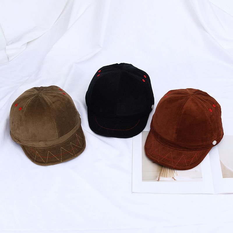 Cord-Shorts für Männer und Frauen, koreanische Version, Wintermütze mit weicher Oberseite und gebogener Krempe, Entenschnabelmütze, lässig und vielseitig warm_voghion.com