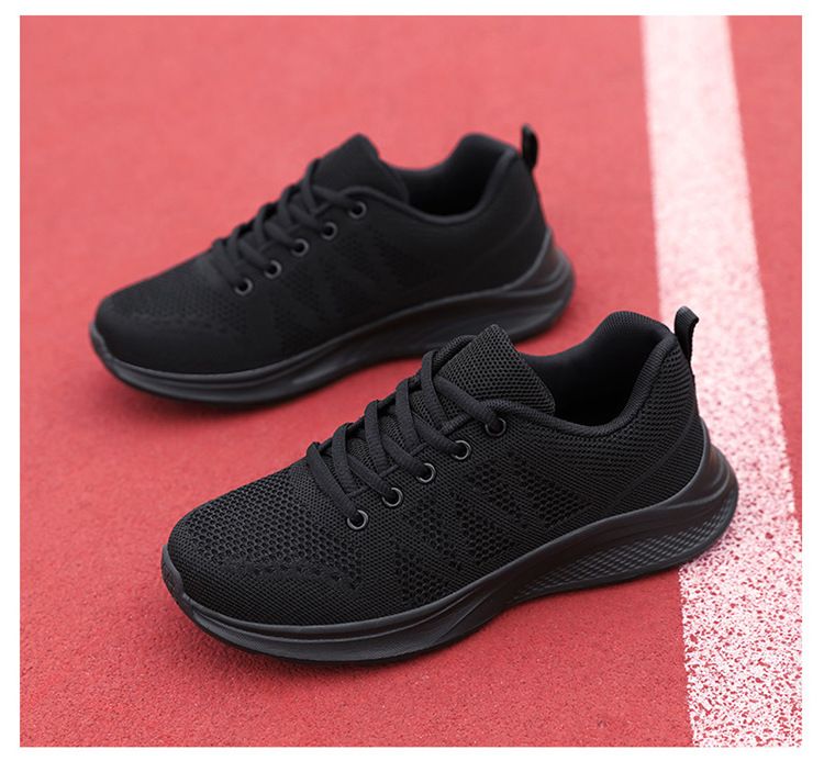 Comfortable all black 2024 spring/summer mesh breathable sports women's soft sole running casual work shoes_voghion.com
