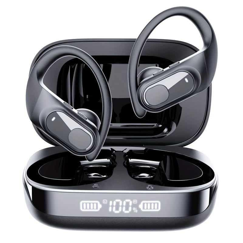 Auricolare wireless con durata della batteria ultra lunga con microfono a cancellazione del rumore ENC, custodia di ricarica wireless con display digitale a LED, auricolari sportivi ganci per IOS_voghion.com