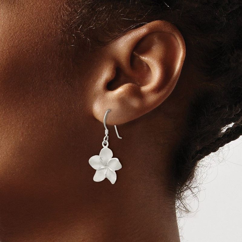Sterling Silver Laser & Polished Plumeria Shephard Hook Earrings_voghion.com
