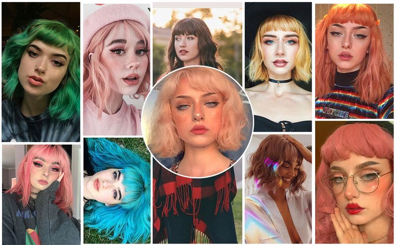 Kurze Bob-Perücke mit Pony, schulterlang, kurze Perücke für Damen, lockig, gewellt, synthetische Cosplay-Perücke für Mädchen, Kostümperücken, bunt, natürlich gewellt, weich_voghion.com