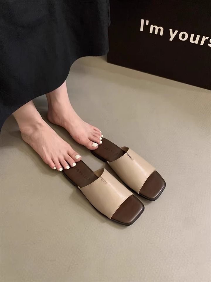 Sandales de style français 2025 pour femmes, chaussures d'été d'extérieur, bout carré exquis, sans fatigue des pieds, plates et ultra-douces_voghion.com