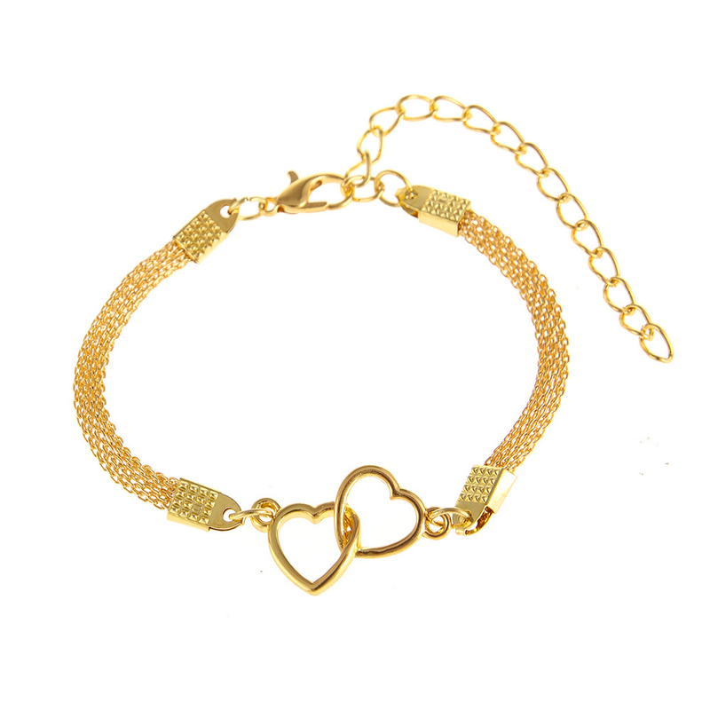 Nuovo braccialetto in argento lucido intrecciato con design creativo a doppio cuore_voghion.com