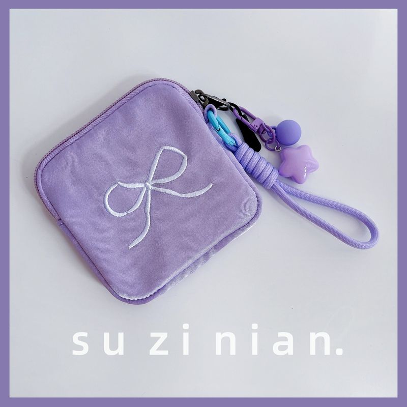 Graziosa borsa con fiocco per donna, piccola borsa portamonete in tessuto con cerniera, portachiavi e auricolari_voghion.com