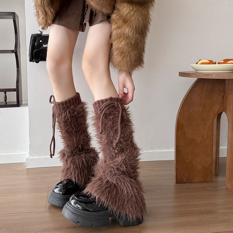 Chaussettes pour bottes pour femmes, doublures thermiques en polaire de vison épaisse automne/hiver, chauffe-mollets_voghion.com