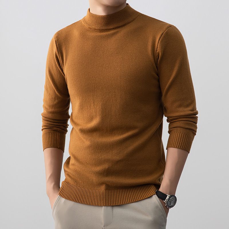 Heißverkaufte Männer 2025 Herbst Winter Neue Spezialgarn Halbrollkragen Einfarbig Casual Basis Herren Strickpullover_voghion.com