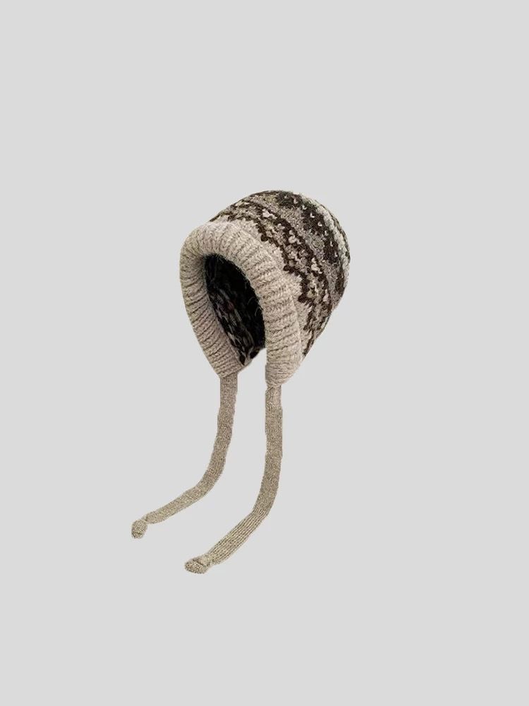 Cappello in lana lavorato a maglia a righe in stile etnico per autunno e inverno, spesso e caldo, protezione per le orecchie anti-freddo, versatile cappello freddo_voghion.com
