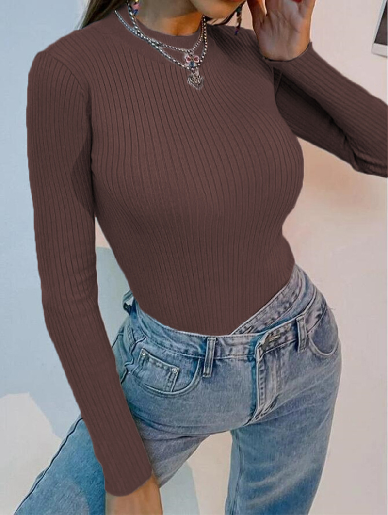 Women's Half Turtleneck Sweater Top T-shirt_voghion.com