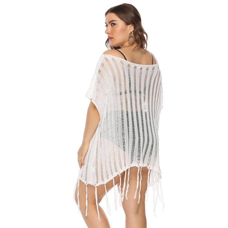 plus size women's sexy hollow see-through collar loose beach blouse_voghion.com