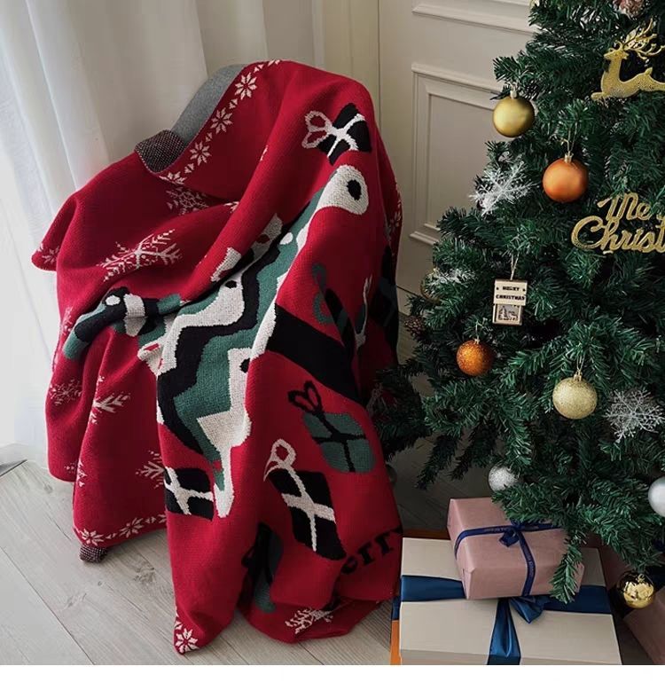 New Year Red Christmas Decorative Winter Thickened Living Room Sofa Throw Knitted Blanket Bed End Towel_voghion.com