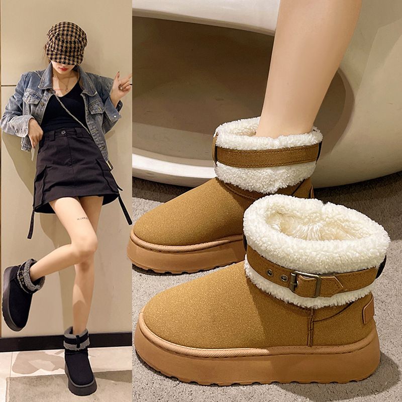 Women's Snow Boots With Fleece Thickened Winter Muffin Thick-soled Warm Short Boots Cotton Shoes_voghion.com