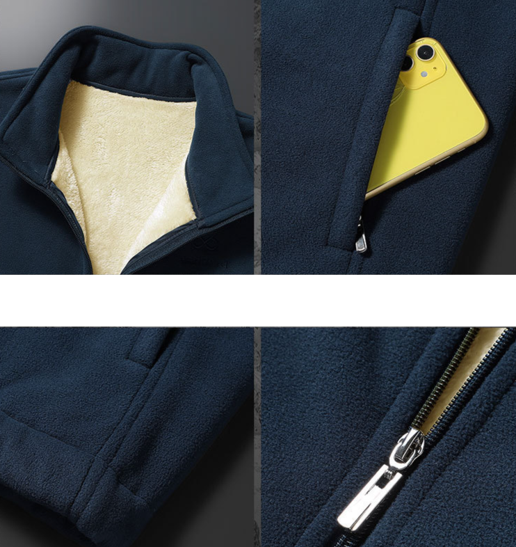 Polar fleece sweatshirt men's jacket plus cashmere cashmere stand collar cardigan fleece middle-aged men's casual jacket wholesale_voghion.com