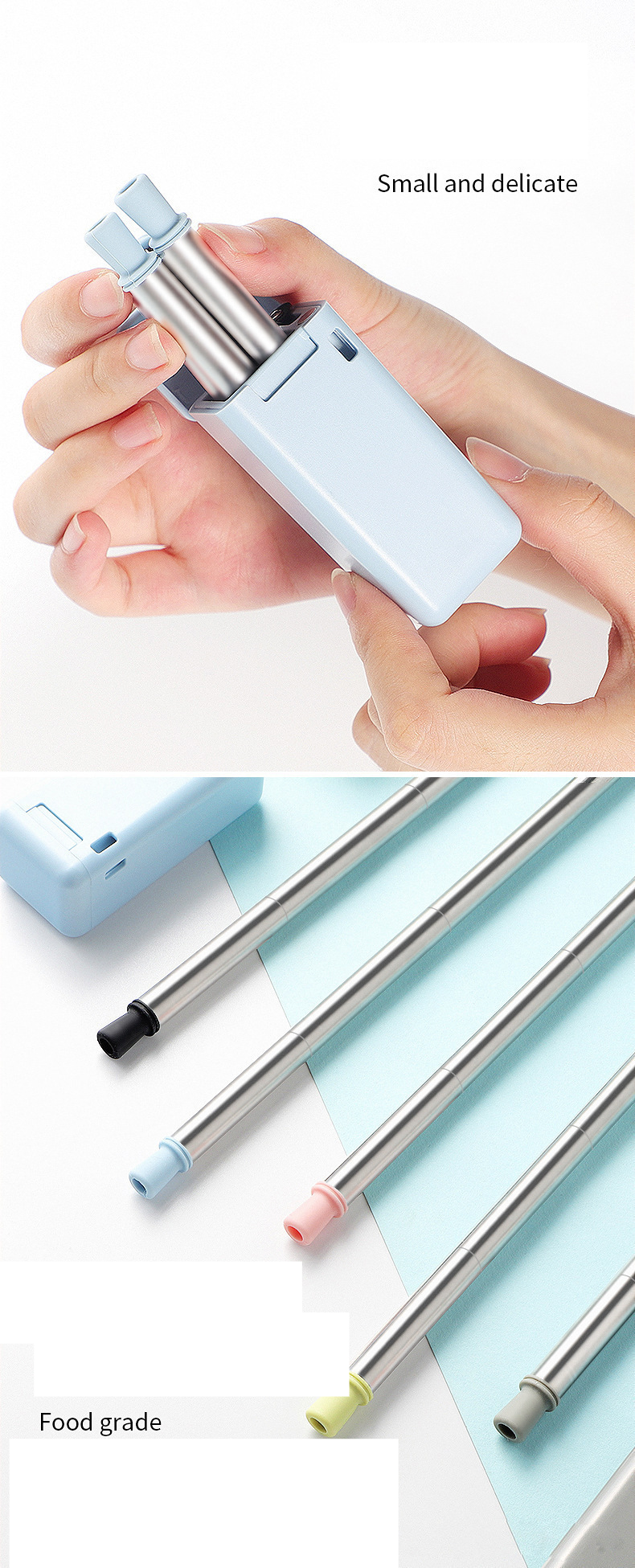 New folding straw telescopic straw foldable reusable stainless steel straw silicone straw_voghion.com