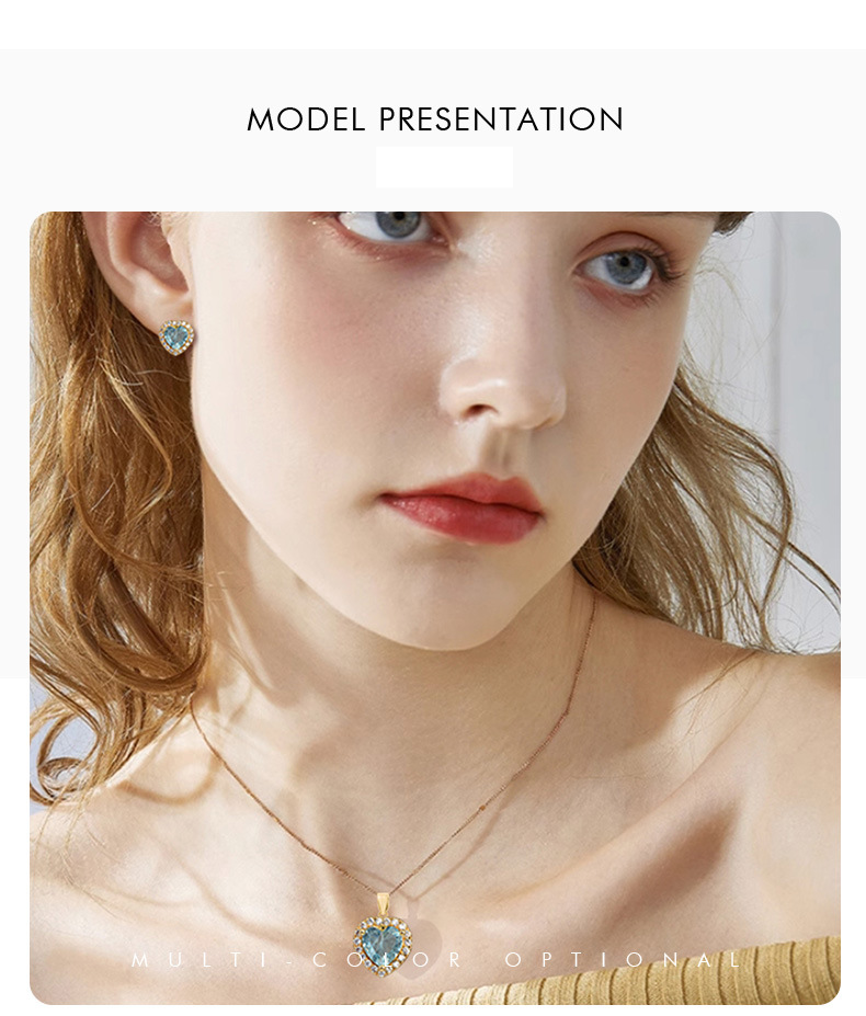 Conjunto de pendientes de circonita con forma de corazón brillante, joyería con colgante de corazón y piedras preciosas, conjunto de joyería_voghion.com