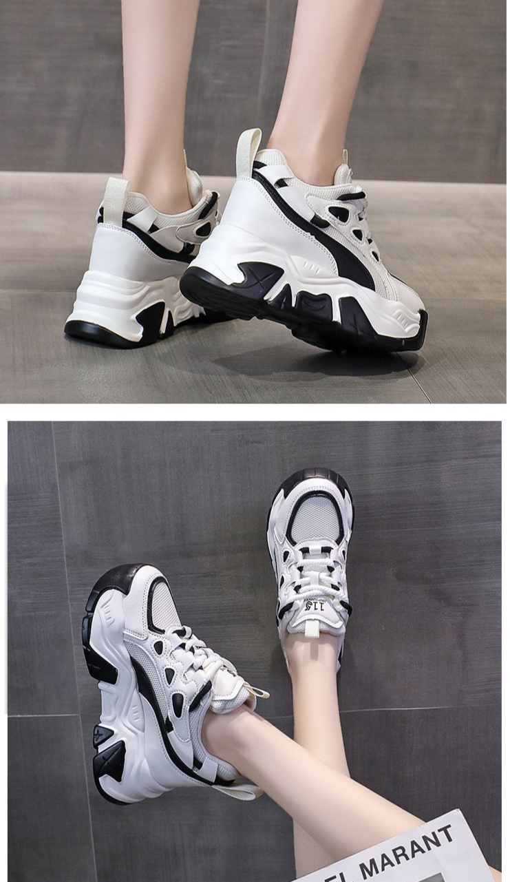 Zapatillas de running informales para mujer, cómodas, ligeras, con suela gruesa y empalme de malla y cuero, ideales para fitness y viajes._voghion.com