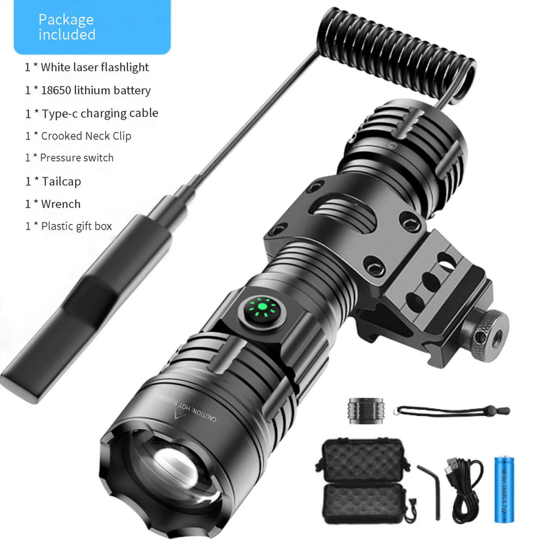 Taktische weiße Laser-Taschenlampe – 5000 Lumen zoombare LED mit Typ-C-Schnellladung, wiederaufladbares Suchlicht für Outdoor, Jagd, Notfall_voghion.com