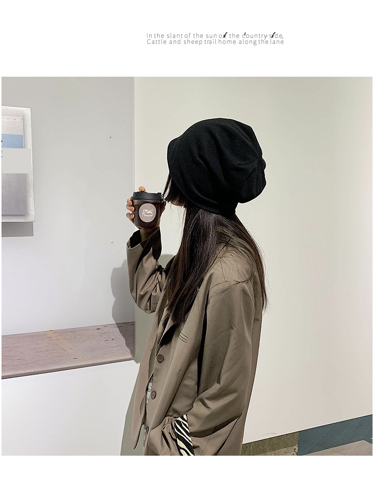 Hat Women's Winter Wool Hat Large Head Circumference Baotou Cold Hat Spring And Autumn Black Thick Knitted Pile Confinement Hat_voghion.com
