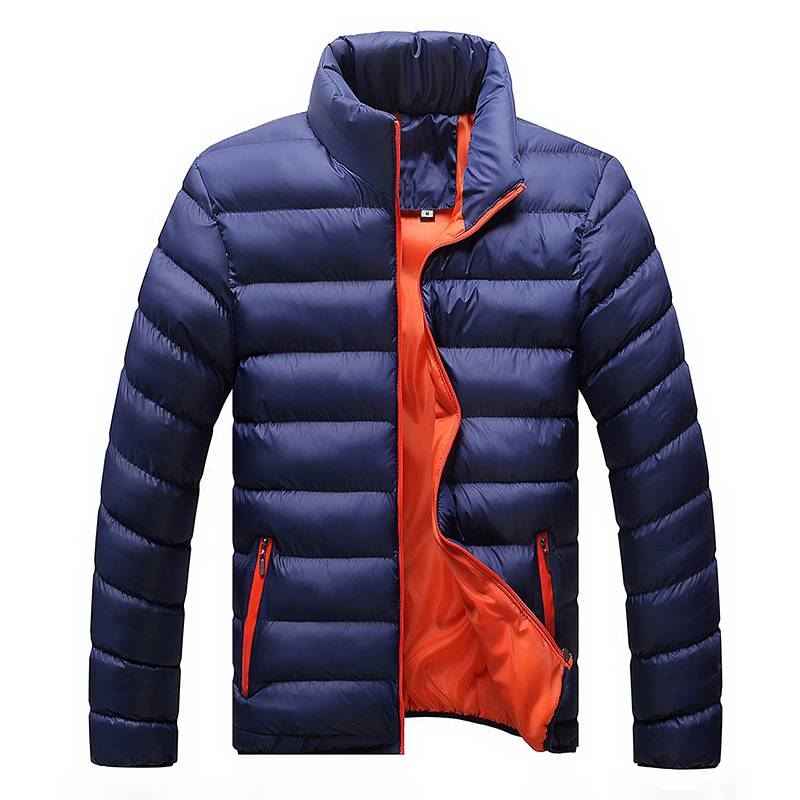 Chaqueta acolchada de algodón de corte entallado para hombre, estilo urbano, cuello alto, abrigo de invierno para jóvenes, azul marino, negro, burdeos y azul cielo (M-6XL)_voghion.com