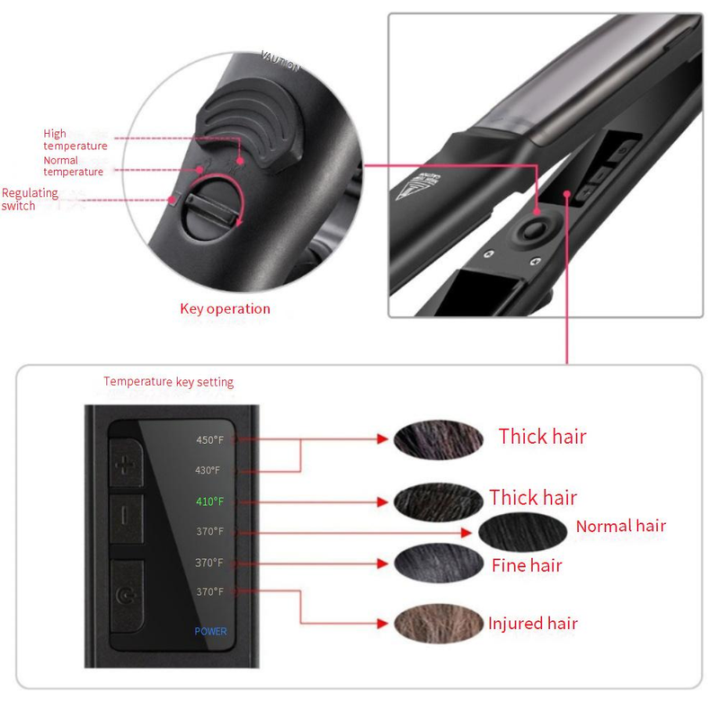Professional Ceramic Tourmaline Flat Iron With Steam Spray & Dual Voltage (110-240V) – Straightener & Curler For All Hair Types (Black)_voghion.com