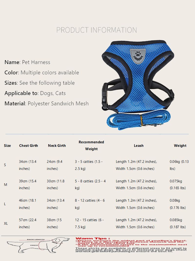 A Set Of Dog Leash, Pet Harness, Dog Collar - Vest - Style Dog - Walking Essential For Outdoor Use_voghion.com