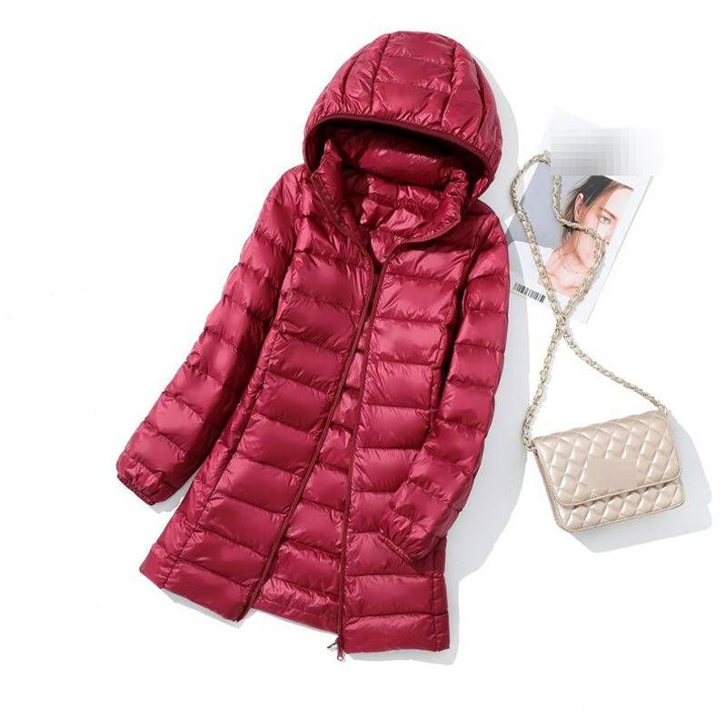 Plus Size Lightweight Down Jacket For Women, Detachable Hood Mid-Length Winter Coat, Slim Fit Thin Warm Puffer Coat, Sizes M-7XL_voghion.com