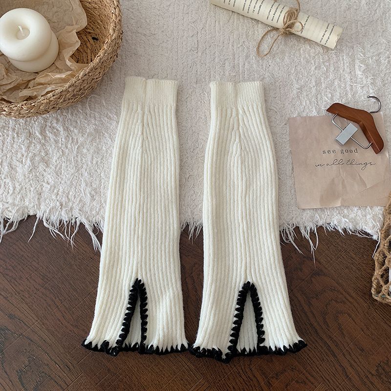 Scaldamuscoli Bootshang Calzini di cotone per donna Autunno e inverno Calzini di lana spessa Coprigambe Retro Aperto Colore abbinato Calzini pesanti caldi al polpaccio_voghion.com