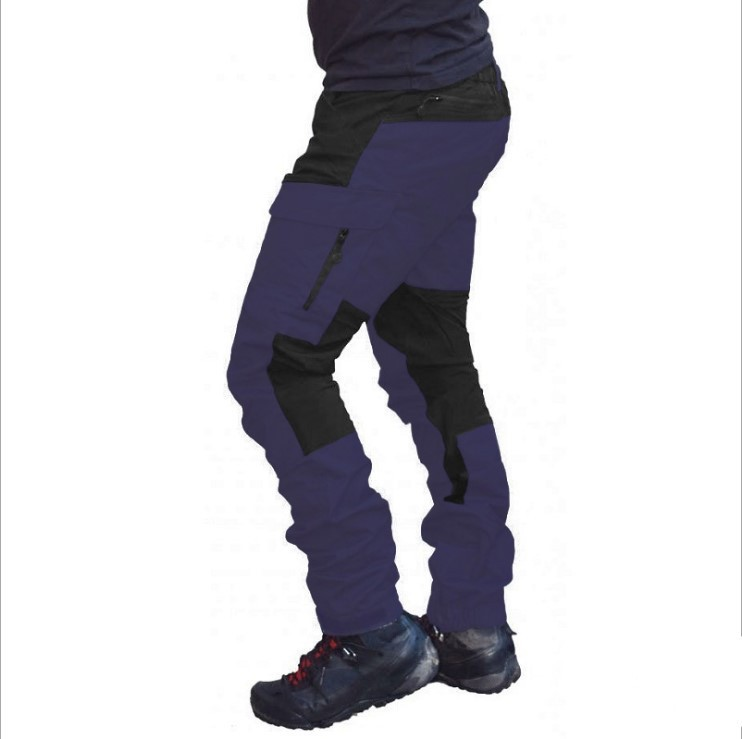 Men's Long pants, New trousers Slim outdoor sports locomotive leisure multi-pocket colour blocking work trousers _voghion.com