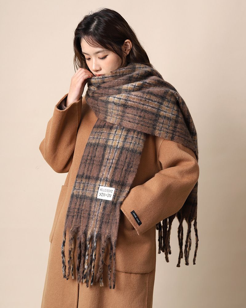 Inverno Donna High End 2024 Nuovo Scacchiera Coppia Caldo Ispessito Lungo Scialle Un Pezzo Sciarpa Trendy_voghion.com