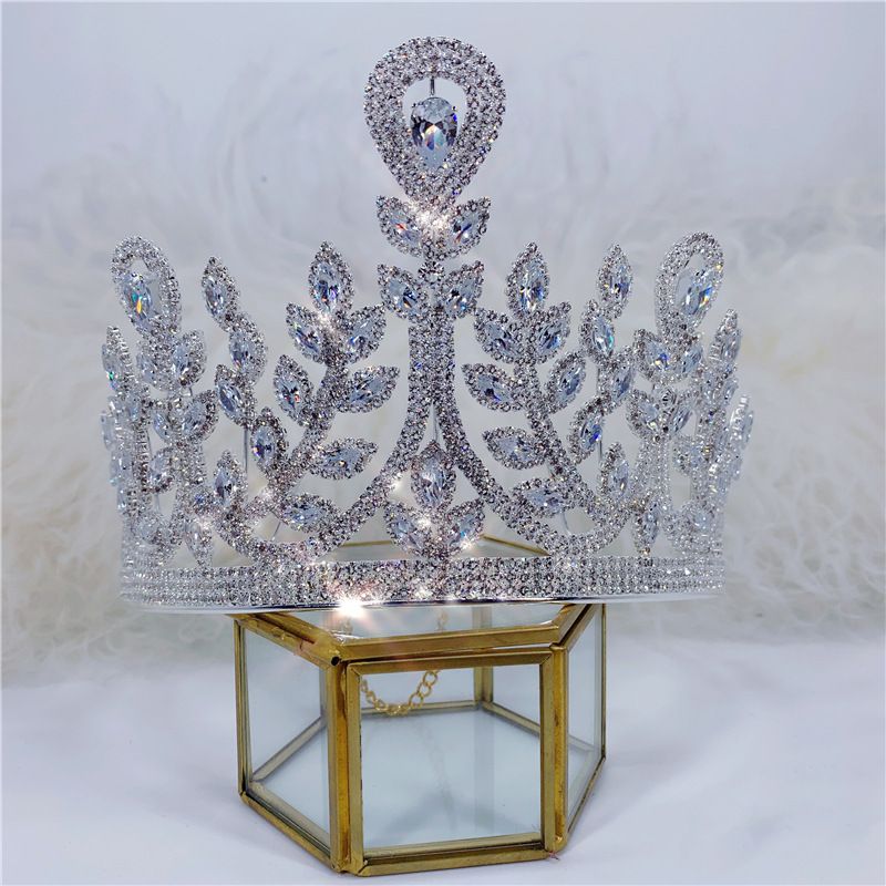 Grandi accessori per capelli con diamanti e zirconi nudi, raffinati copricapi a corona, lussuosi gioielli da sposa_voghion.com