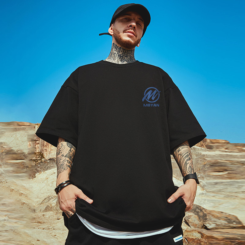 Trendig märkeslös t-shirt med knappar och lös passform, Fat Man, herr, plus tjock femkvartsärm, oversize, China-Chic, stor herr, sommar_voghion.com
