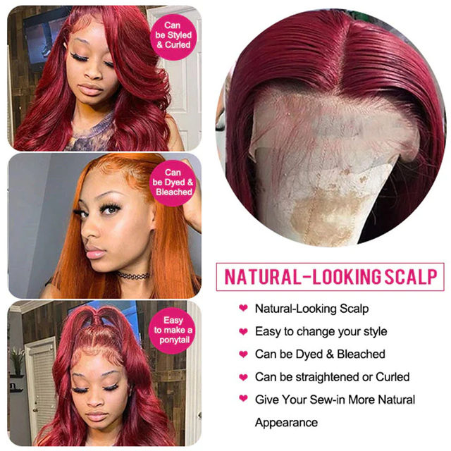 99J Vinröd 30 tum Djupvågig Jerry cruly vågig frontal peruk Rak spetsfrontperuk Äkta hår Färgad vinröd lockig spetsfrontperuk för kvinnor_voghion.com