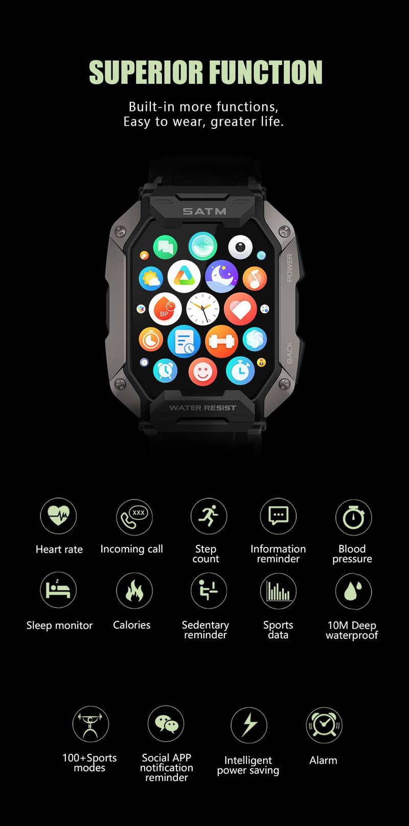 Byteuni Smart Health Watch, Fitness Activity Tracker with Heart Rate Blood Oxygen IP68 Waterproof 1.81 inch Screen Smart Watch for iOS&Android_voghion.com