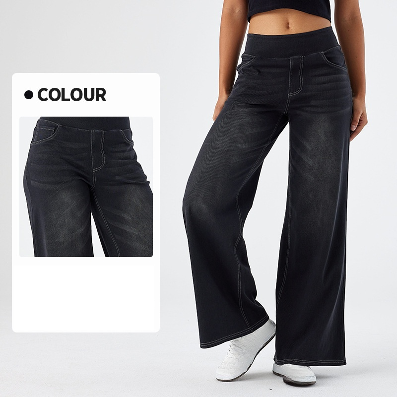 Femeii pantaloni largi din denim cu picior larg talie înaltă slăbire pantaloni scurți cu mai multe buzunare drepte vrac pisică mustăți maimuță pantaloni casual_voghion.com