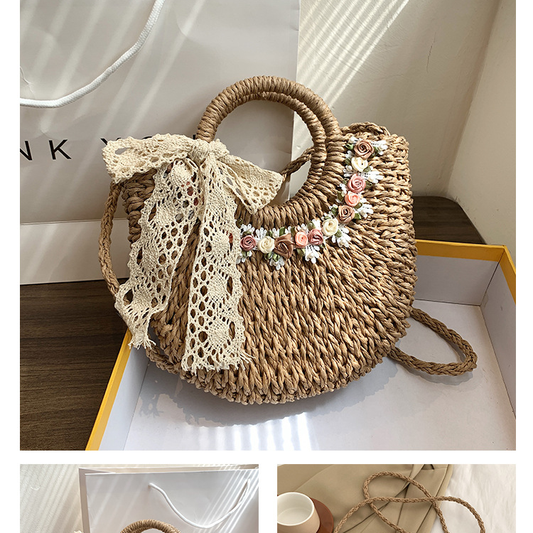 Women’s Bags Small Fresh Flower Woven Bag New Seaside Holiday Beach Shoulder Bag Hand Held Straw Basket Bag_voghion.com