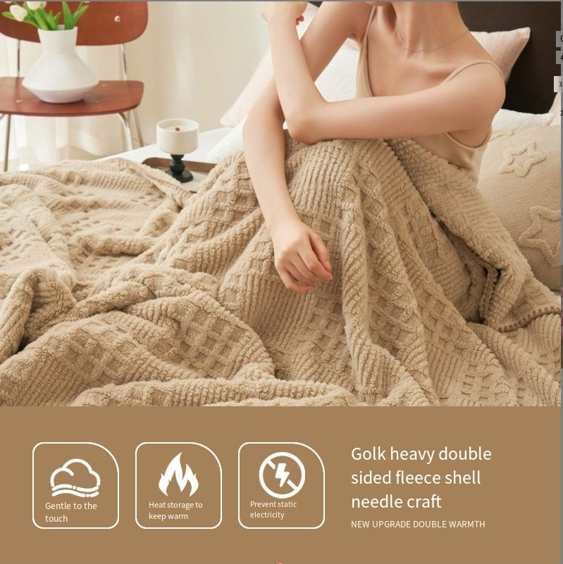Coperta in velluto di flanella color latte waffle, coperta per la pausa pranzo, copridivano, lenzuolo per letto_voghion.com