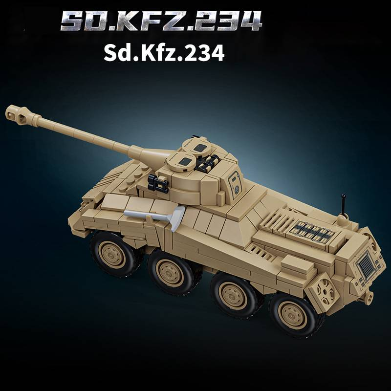 WW2 Military Classic Model Army Sd.Kfz.234 Type 8-wheeled Heavy Armored Reconnaissance Vehicle Building Blocks Bricks Toys_voghion.com